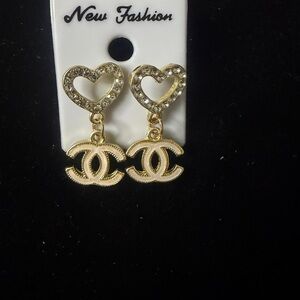Gold Heart Drop Earrings